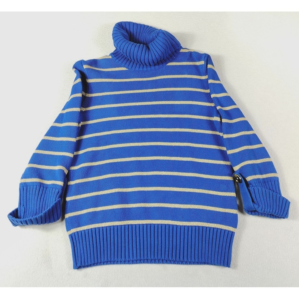 Jones New York Sweater Womens PS Blue Striped Turtleneck Knit Pullover Cabincore